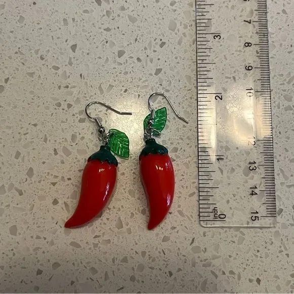 Chili Pepper Red Earrings - Picture 4 of 7